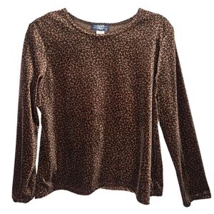 Vintage 907 Company Velvet Leopard Print Top Size L Brown Cheetah Whimsigoth